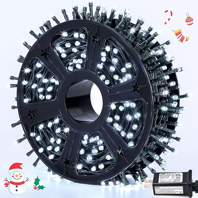 JMEXSUSS 500 LED White Christmas Lights Outdoor, 173ft 8 Modes Led Christmas Lights, Waterproof White String Light for Tree House Wedding Party Xmas Decorations