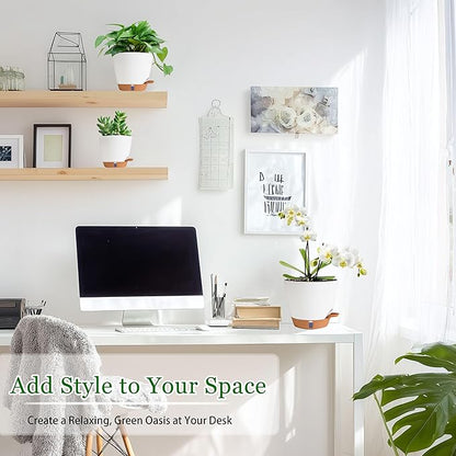 Self Watering Pots for Inoor Ourdoor Plants 8/7/6.5/6/5 Inch Plastic Planters with Drainage Holes & Water Level Indicator, Decorative House Flower Nursery Planting Pots with Saucers (White)