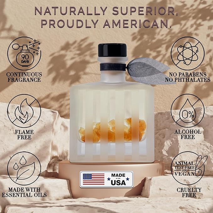 LOVSPA Reed Diffuser Set, Black Amber Scented Oil Diffuser with Sticks, Home Fragrance Accessories for Bathroom Shelf Decor, Aroma Diffusers for Home or Office Fall Decor, USA Made