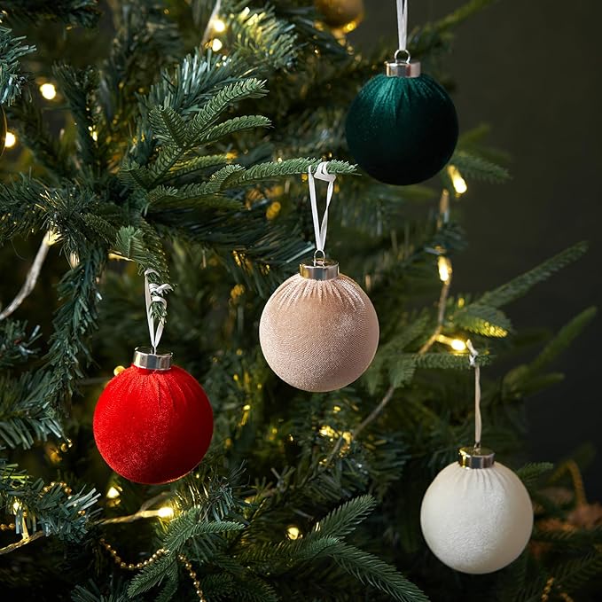Christmas Ball Ornaments, 15 Pcs Red & Green Ornaments with Velvet, Multicolor Xmas Decorations for Christmas Tree Holiday Decor