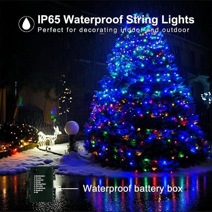 4 Pack 160FT 400 LED Battery Operated Christmas Lights Indoor/Outdoor with Timer & 8 Modes Green Wire Christmas Tree Lights Waterproof Fairy String Lights for Garden Christmas Decoration(Multicolor)