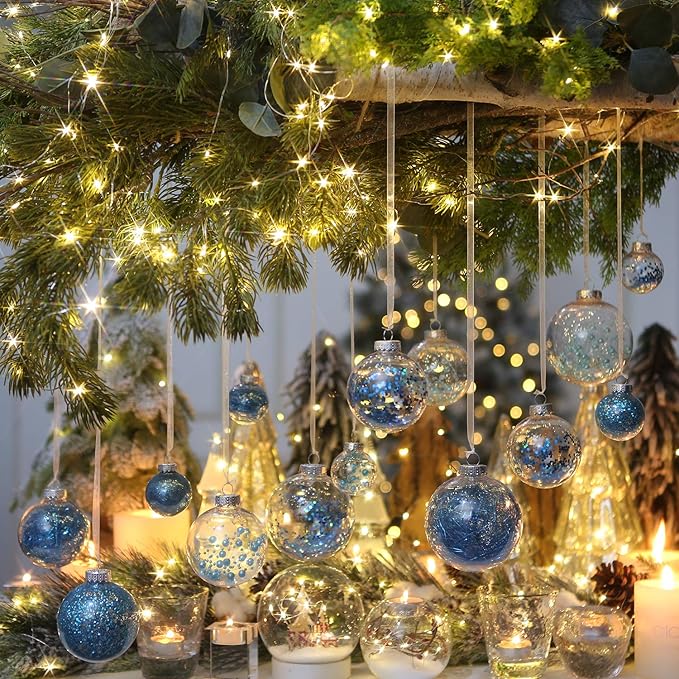 Sea Team Shatterproof Clear Plastic Christmas Ball Ornaments Decorative Xmas Balls Baubles Set with Stuffed Delicate Decorations (50mm/1.97"/30-Pack, Babyblue)