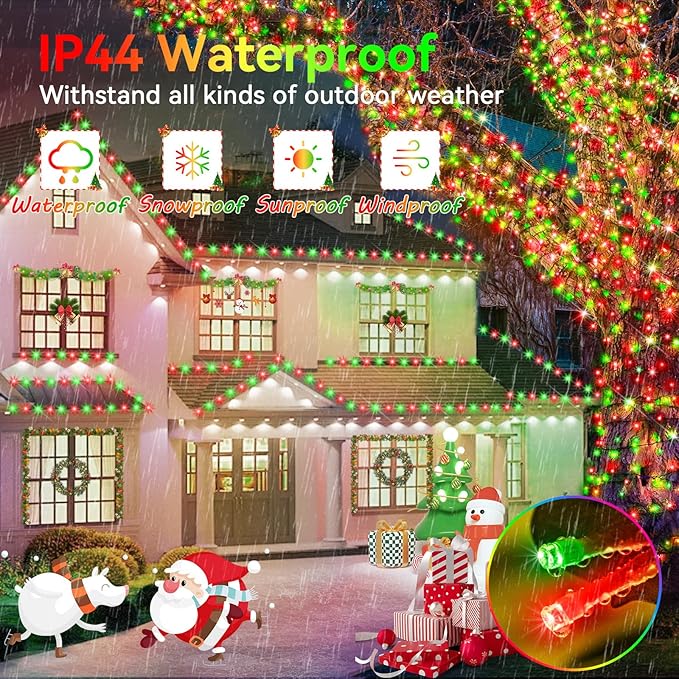 Hezbjiti 1000 LED 403 FT Christmas String Lights Outdoor, 8 Lighting Modes IP44 Waterproof Fairy Lights with Timer and Dimmable Function for Home Party Tree Decorations (Red+Green, Clear Wire)