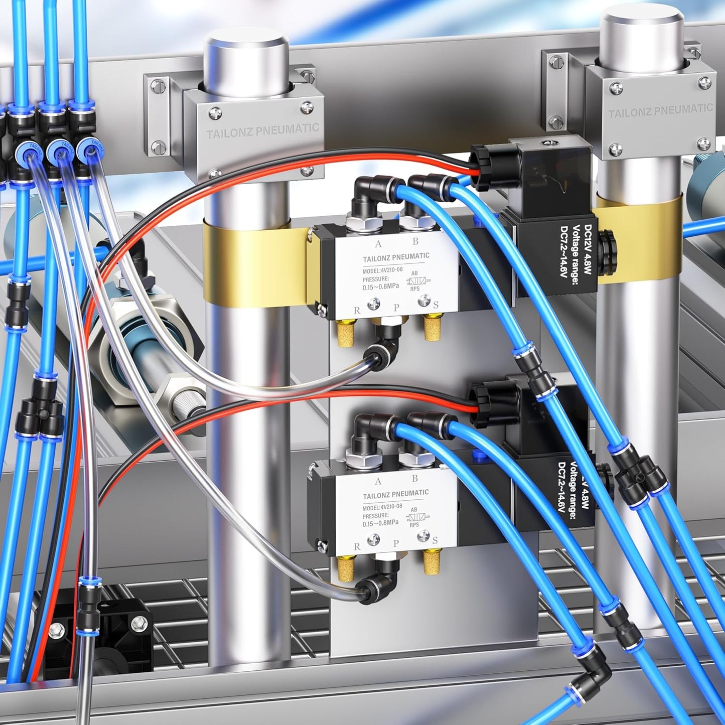 TAILONZ PNEUMATIC 5/32 inch or 4mm od Push to Connect Fittings Pneumatic Fittings Kit 10 Spliters+10 Elbows+10 tee+10 Straight (40 pcs)