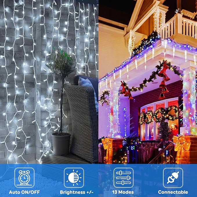 88FT 240LED Connectable String Lights Indoor Outdoor Clear Wire, Cold White⇋Multicolor Christmas String Lights, Plug in Twinkle Fairy Light With Timer For Wedding Patio Tree Yard Christmas Decorations