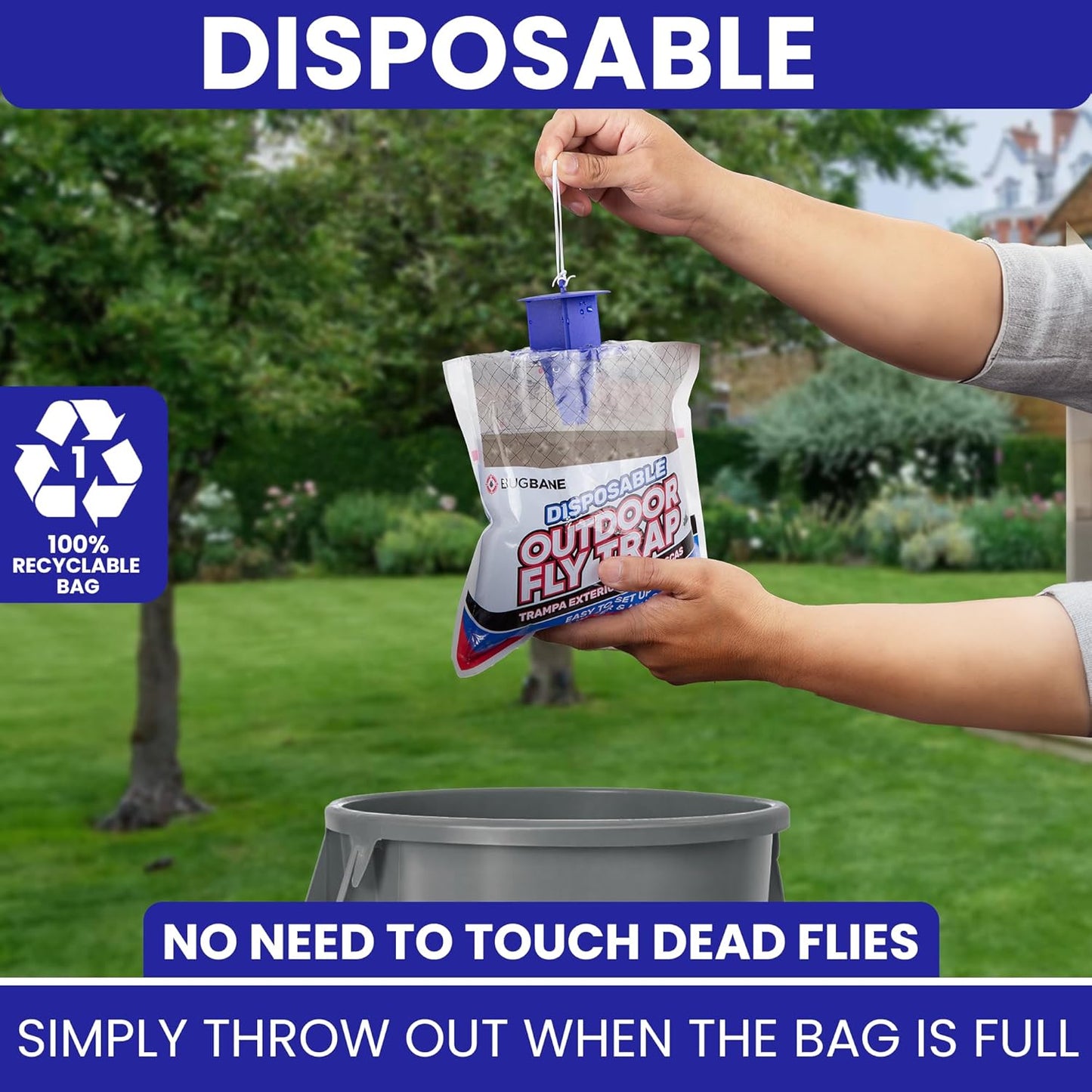 Fly Traps Outdoor Fly Trap for Patio. 9 Non-Toxic Pre-Baited Flies Bags Outdoor Disposable. Hanging Bug Catchers for All Filth Flies Killer for Outside Bug Control in Yard Horse Ranch Trash Can