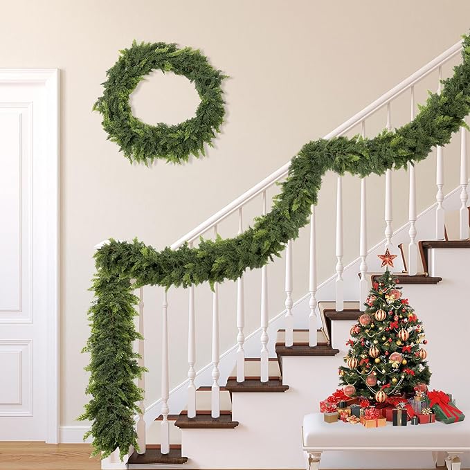 6 FT Real Touch Christmas Garland for Holiday Indoor Outdoor Decor,Cedar Garland,Cypress Garlands,Real Touch Pine Garlands,Thick and Lush for Home Dining Table Mantel Porch Christmas Decor. ﻿
