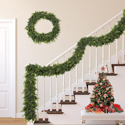 6 FT Real Touch Christmas Garland for Holiday Indoor Outdoor Decor,Cedar Garland,Cypress Garlands,Real Touch Pine Garlands,Thick and Lush for Home Dining Table Mantel Porch Christmas Decor. ﻿