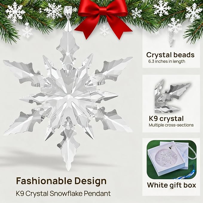 Luxury Crystal Christmas Snowflake Ornaments Christmas Tree Hanging Decorations Gifts for Women Girls Family Friends (Clear)