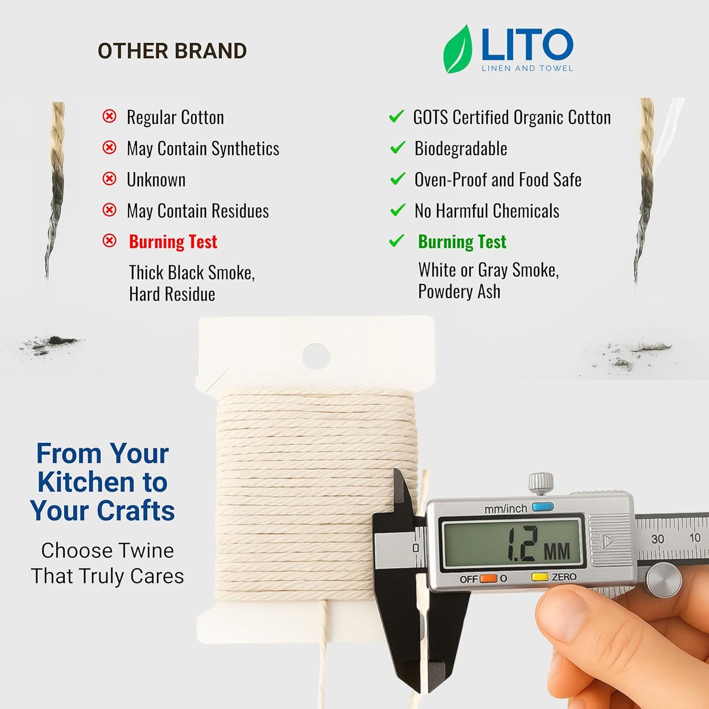 Organic Butcher’s Twine 100 Feet for Cooking & Trussing Meat– 1.2mm Heavy Duty Natural Cotton Kitchen String, Food-Safe & Oven-Safe for Turkey, Baking, BBQ & Crafts