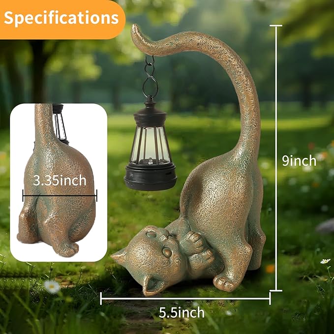 Cat Garden Statue Outside Decor with Lantern for Yard Art Lawn Ornaments Porch Patio Balcony Home House Birthday Gifts for Grandma Mom Women Sister Lover