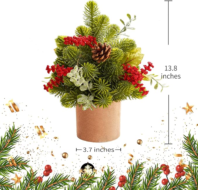Small Christmas Tree, Artificial Mini Tabletop Christmas Tree with Pine Cones and Green Plants, Suitable for Christmas Decorations Indoor Tables in Households