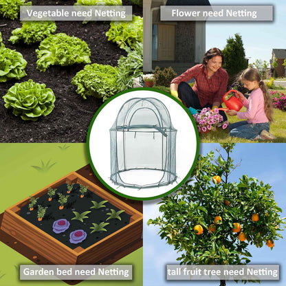 Round 4'x4' Large Plant Mesh Cover 4.9FT Tall Crop Netting Cage Pest Guard Cover for Vegetables Fruits Durable Plant Gardening Net