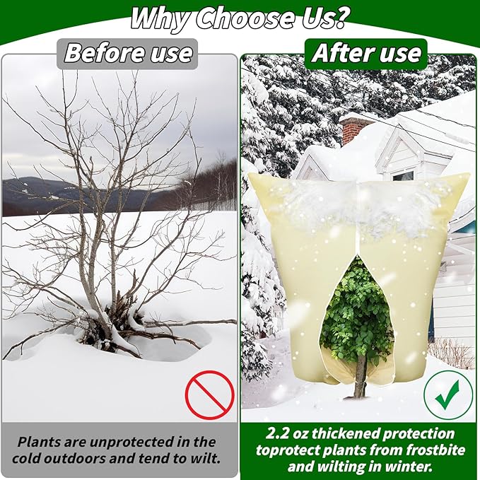 Plant Covers Freeze Protection: 4 Pack 90Hx75W Inch Large Heavy Duty Frost Cloth with Zipper Drawstring, 2.2oz/yd² Frost Blankets for Outdoor Plants, Shrub Trees, Winter & Garden, Beige