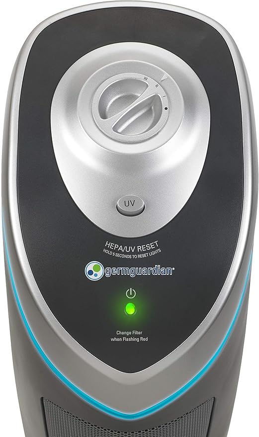 GermGuardian 3-In-1 HEPA Air Purifier for Home, Large Rooms Up To 915 Sq. Ft. with HEPA Air Filter, UV-C Light & Odor Reduction, AC5000E, 28" Tower, Gray