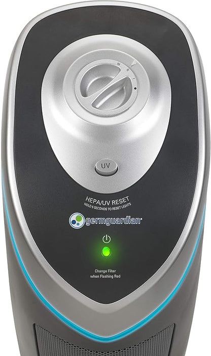 GermGuardian 3-In-1 HEPA Air Purifier for Home, Large Rooms Up To 915 Sq. Ft. with HEPA Air Filter, UV-C Light & Odor Reduction, AC5000E, 28" Tower, Gray