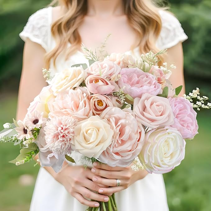 Artificial Flowers Pink Wedding Flowers Silk Flowers with Stems Fake Cake Flowers for Wedding Bouquets Centerpieces Spring Decor Baby Shower Decoration