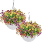 2 Sets of Artificial Hanging Plants Flowers Basket for Outdoor, 2 Sets Dry and Wet Separation Hanging Baskets, Suitable for Spring Summer Porches, Terraces, Courtyard Home Decoration