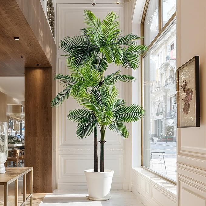 9.1FT Artificial Phoenix Palm Tree Artificial Plants Indoor Outdoor Large Faux Coconut Silk Palm Tree Tropical Fake Tree Faux Sago Palm Plant for Modern Farmhouse Yard Outside Patio Poolside