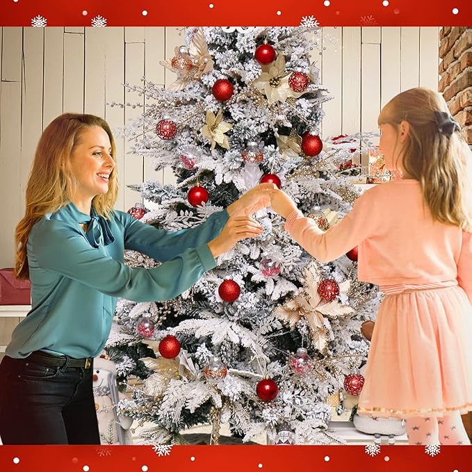 60mm/2.36inch Clear Christmas Ball Ornaments Set, 30 ct Red Christmas Ornaments Balls for Christmas Tree Decorations Shatterproof Transparent Baubles with Delicate Stuffed Decoration for Wedding Party