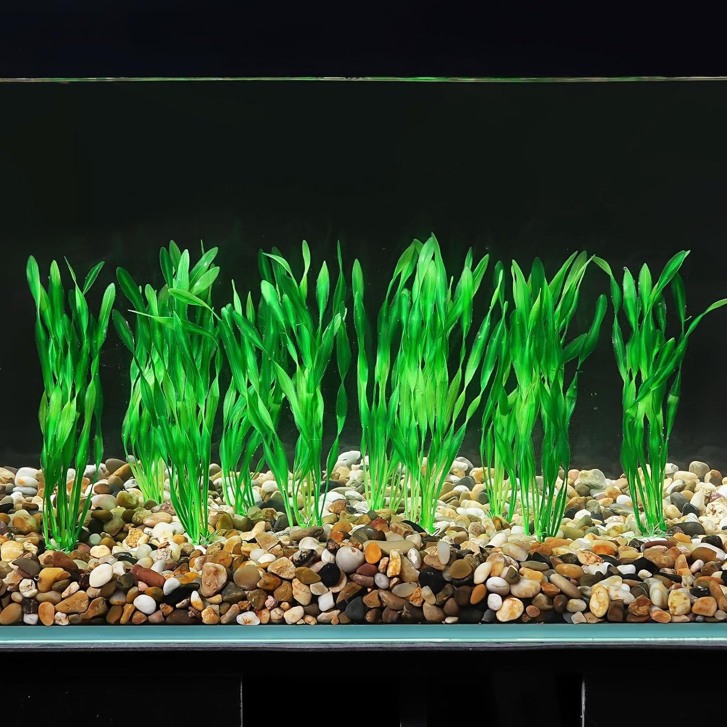AQUANEAT Fish Tank Artificial Plants, Aquarium Plastic Seaweed Decorations, 8Inch Tall Fake Green Accessories, 10 Packs