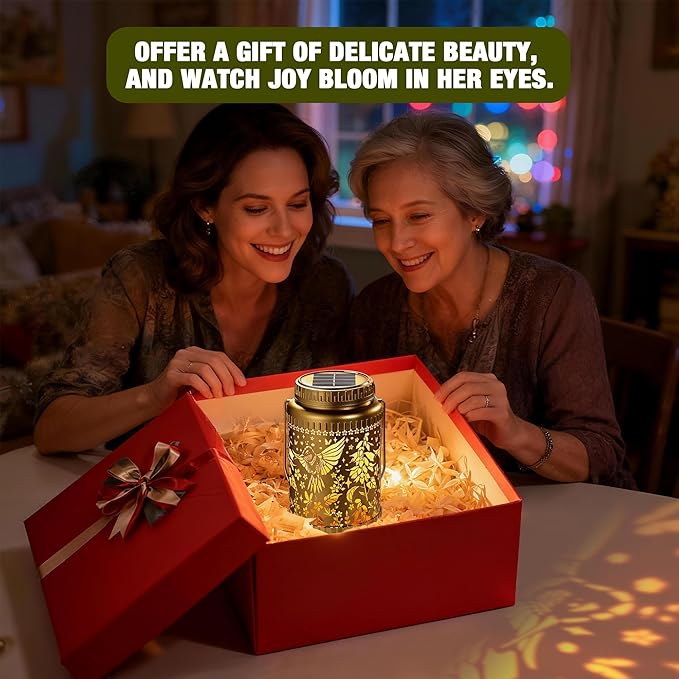 Cooo 4 Pack Solar Lanterns Outdoor Waterproof Hummingbird Red_Sage Solar Pathway Lights Landscape Path Christmas Gifts for Women Mom Grandma for Outdoor Table Lamps Garden Yard Backyard Decor -Gold