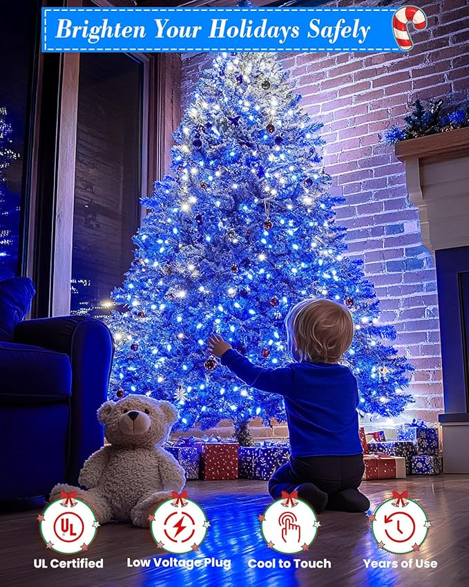 355FT 900 LED Christmas Lights, Extra Long Outdoor String Lights Waterproof, Timer & Memory, 8 Modes Dimmable Plug in Fairy Lights for Outside Tree Wedding Patry Holiday Decorations, Blue and White