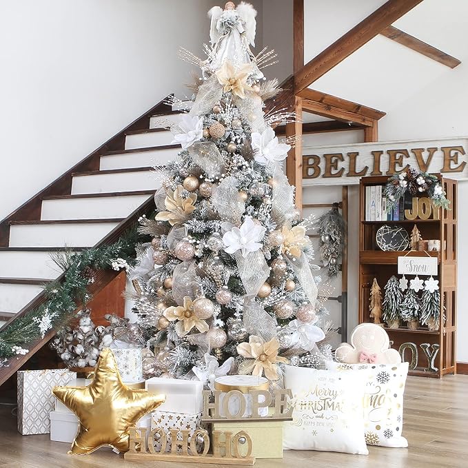 Sea Team Shatterproof Clear Plastic Christmas Ball Ornaments Decorative Xmas Balls Baubles Set with Stuffed Delicate Decorations (100mm/3.94 inch 16-Pack, Rose Gold)