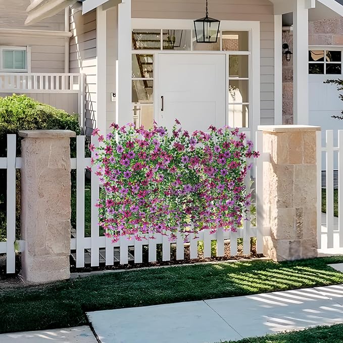 Homsunny Artificial Faux Hanging Flowers Plants for Outdoor Summer Decoration, 2 PCS Fake Silk Flowers for Outside Daisy Planter UV Resistant Look Real for Patio Porch Home Decor(Mix Purple)