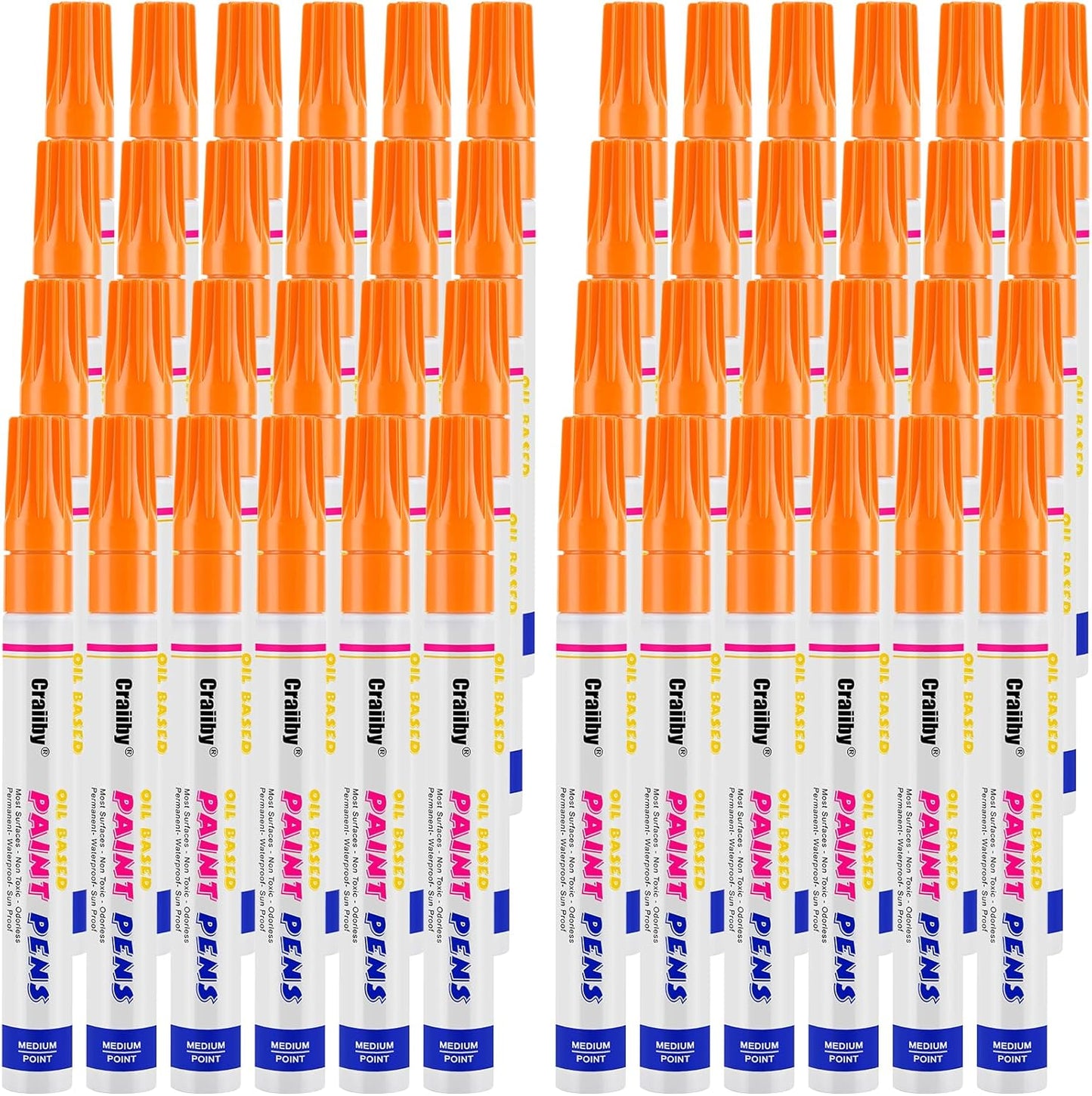 Orange Paint Markers, 48 Pack Oil-Based Waterproof Quick Dry Permanent Paint Pen Set for Rocks Painting, Wood, Fabric, Plastic, Canvas, Glass, Mugs, Metal, Tire, Stone, DIY Craft