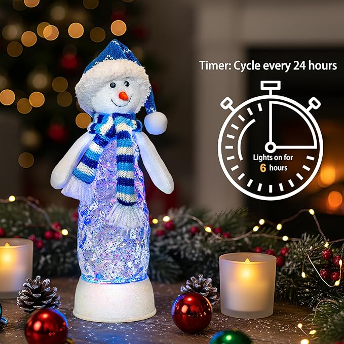 Christmas Snow Globe Lantern Indoor Decor Snowman Christmas with Music,6H Timer,USB Lined/Battery Operated Lighted Lantern for Christmas Festival Decoration Gifts