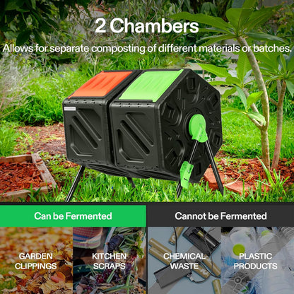 VIVOSUN Dual Chamber Tumbling Composter, 2X 18.5 Gallon Compost Bin, Heavy-Duty Compost Tumbler w/Sliding Door, Plastic, Black
