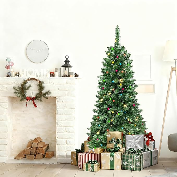 5FT Christmas Tree LED Bulbs Pre-Lit, Premium Artificial Christmas Tree with Lights, Decorated Xmas Tree with Tripod Stands for Indoor Home Office Party Holiday Decoration, ETL Listed
