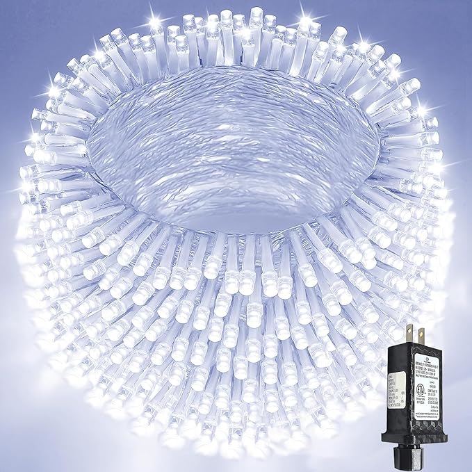 Extra-Long String Lights Outdoor Indoor, 300 LED Super Bright Christmas Lights Clear Wire, Waterproof 13 Modes Plug in Twinkle Fairy Light for Bedroom Party Wedding Garden Christmas (Cool White)