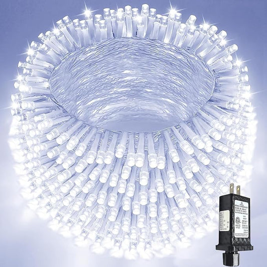 Extra-Long String Lights Outdoor Indoor, 300 LED Super Bright Christmas Lights Clear Wire, Waterproof 13 Modes Plug in Twinkle Fairy Light for Bedroom Party Wedding Garden Christmas (Cool White)