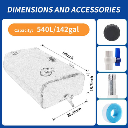 540 L/142 gal Water Bladder Storage Containers, Foldable Portable Water Tank Large Capacity Soft Water Bag, Drought Resistance, Fire Prevention, Emergency Water
