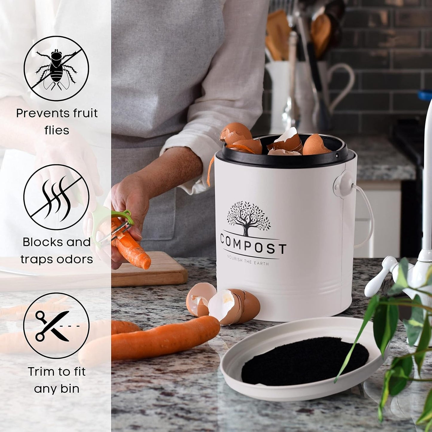 Perfnique Compost Bin Charcoal Filters, 12 Pack Filter Replacement for Compost Bucket, Kitchen Compost Bin Countertop Filters, Longer Lasting Activated Carbon Filters for Kitchen Pail Composter