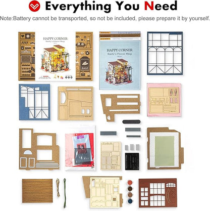 ROBOTIME DIY Dollhouse Kit Mini House with Furnitures Accessories 1:24 Scale Craft Kit - Emily's Flower Shop