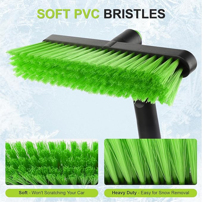 Yougfin Snow Brush with Ice Scraper 33 inch, 2 in 1 Extendable Snow Removal for Cars with Foam Grip and 360° Pivoting Brush Head, Heavy Duty Snow Cleaner for Auto Truck SUV