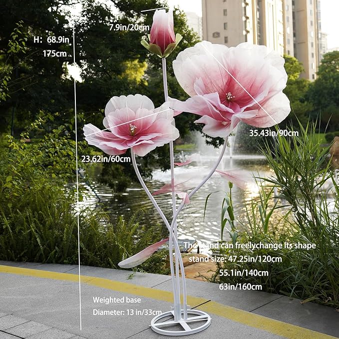 Giant Flowers for Decoration,Large Fake Flower with Standing Stems and Base,Big Artificial Flowers for Home Decor,Wedding Background Decor,Shop Window Display,Banquet,Garden Party (red)