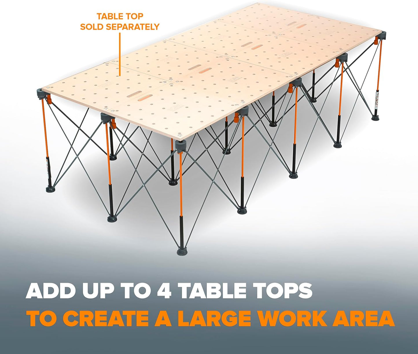 BORA Centipede 30in Folding Work Table Set - No Assembly 15-Strut Collapsible Table 6000lb Weight Limit - 4x8ft Mobile Work Station with Storage Bag, Foldable Work Bench Table - CK15S, Orange