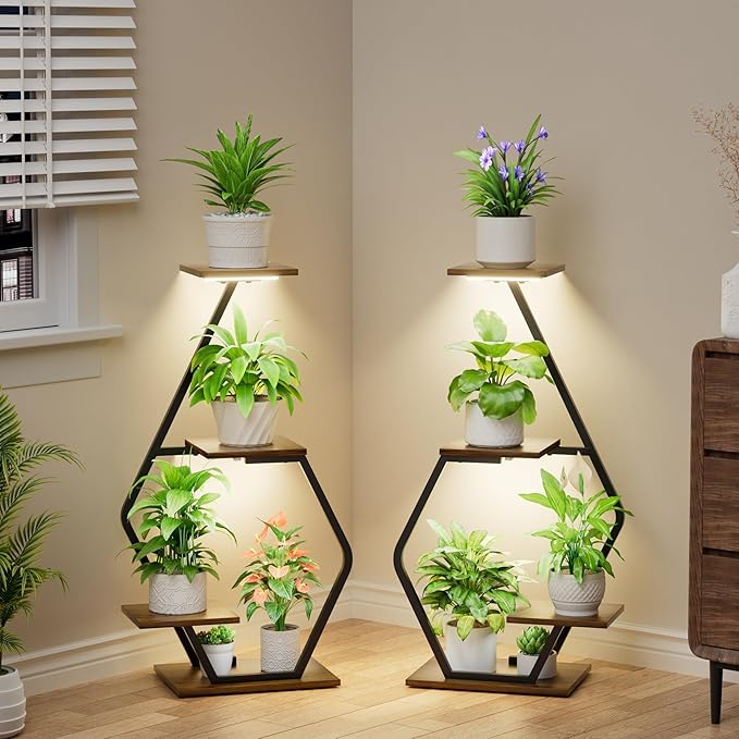 Plant Stand Indoor with Grow Light, 35'' Plant Shelf Corner Plant Stands for Indoor Plant, 2 Pack 4 Tiered Plant Holder for Home Decor, Plant Shelves for Multiple Plants