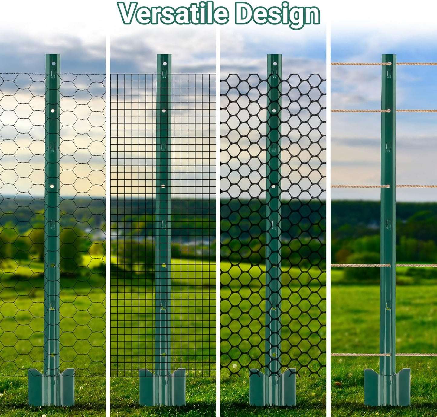 Fence Posts 3 Ft - 16 Pack, Heavy Duty Metal Fence Post, No Dig U Post for Farm, Garden, Orchard and Outdoor Wire Fencing(Green)