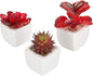 MyGift Assorted Artificial Red Succulent Plants, Mini Fake Desert Plants in White Square Pots, Set of 3