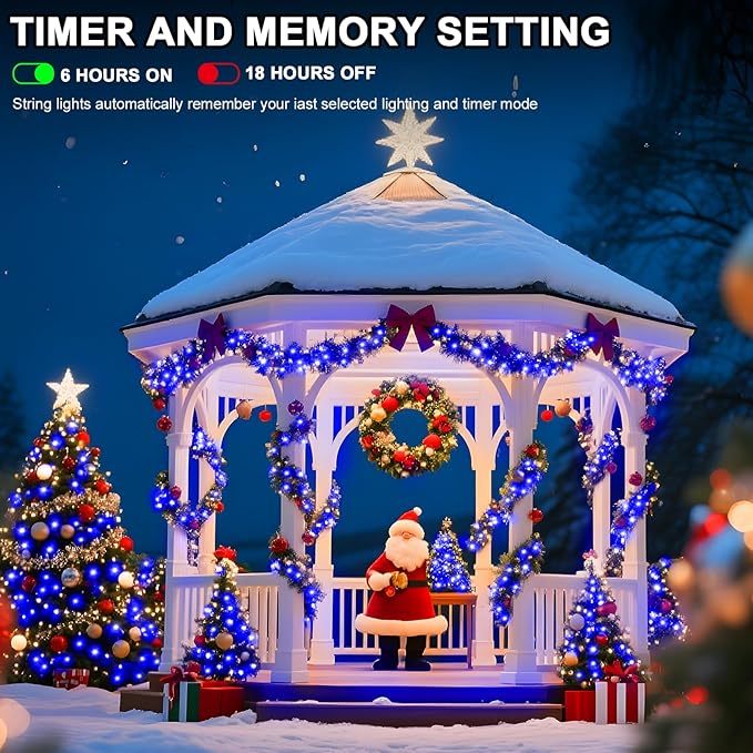 114 FT 350 LED String Lights Outdoor Indoor, Christams String Lights Waterproof 8 Modes & Timer, Fairy Lights Plug in for Bedroom, Weeding, Patio, Party, Holiday,Christmas Decor（Blue）