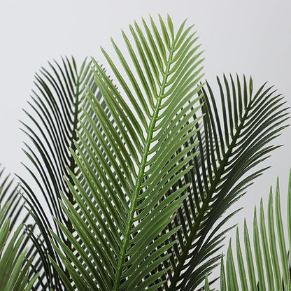 4FT Artificial Cycas Tree, Faux Sago Palm Tree with Planter, Decorative Rocks, Fake Palm Tropical Plant with Authentic Leaves and Trunk for Home Office Patio Porch Decor(Black)