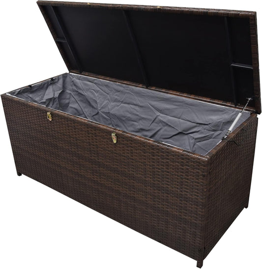 Oakland Living Brown Indoor and Outdoor Balcony Patio Deck Porch Pool 113 Gallon Wicker Storage Box Trunk Bin with Metal Frame