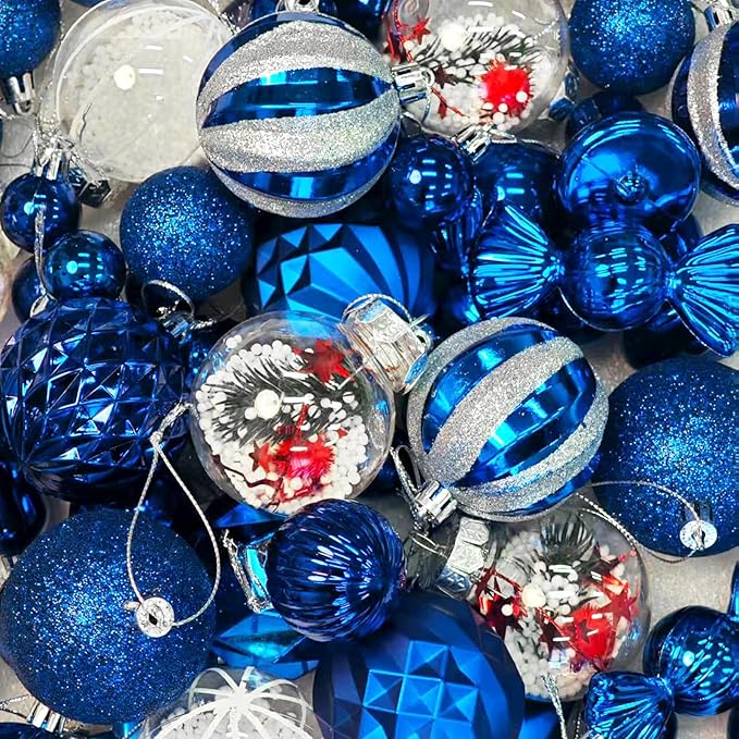 ILLUMINEW 111-Pack Christmas Balls Ornaments,Assorted Shatterproof Christmas Ornaments Set, Luxurious Hanging Pendants Package for Christmas Tree Party Holiday Indoor Decor (111Pcs-Blue)