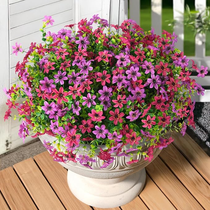 Artificial Flowers for Outdoors, 12 Bundles Multicolor Faux Silk Flower Spring Summer Decoration, Artificial Plants Fake Outdoor Flowers UV Resistant No Fade for Home Planter Porch Patio Yard Decor