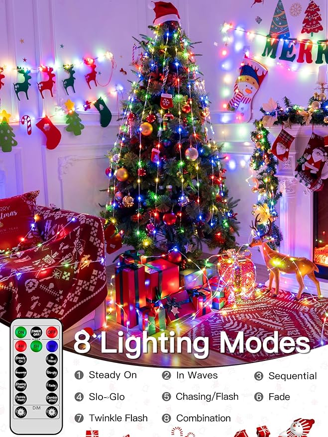 Christmas Light Outdoor 262 FT 800 LED, IP67 Waterproof 8 Modes Christmas Lights Plug in, String Lights with Remote, Twinkle Fairy Lights for House Outside Xmas Decorations (Multicolor)